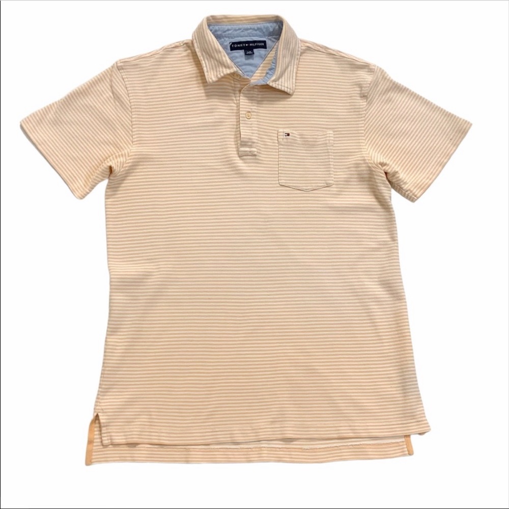 Tommy Hilfiger Stripe Peach Fuzz pique polo with pocket
